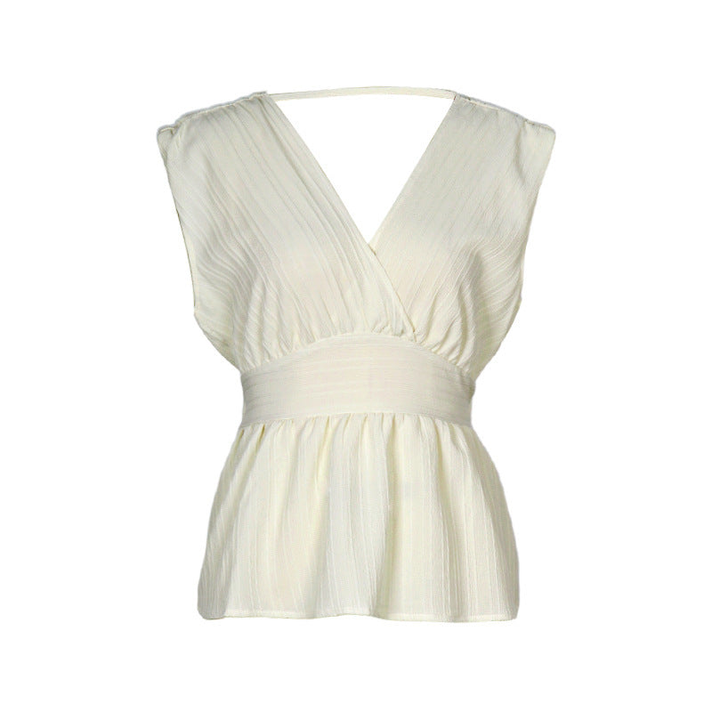 V-Ausschnitt ohne Ärmel mit Riemen Bluse – Bild 4 | LuxeStyle