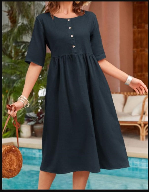 Casual A-Linien Kleid mit Rundhals & Taschen | LuxeStyle