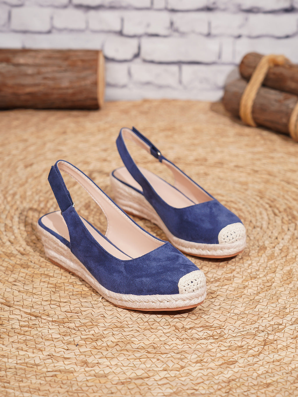 Retro Slingback Keilsandalen mit Strohgeflecht