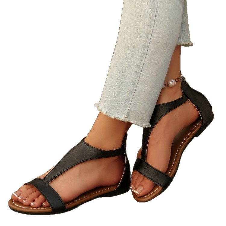 Flache Freizeit-Sandalen mit Reissverschluss