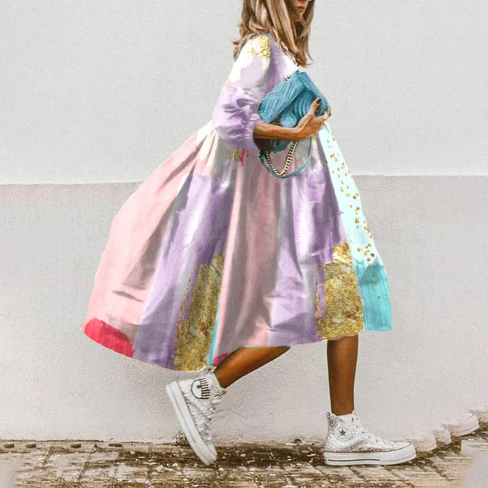 Geblümtes Midikleid mit Dreiviertelärmeln – Bild 1 | LuxeStyle