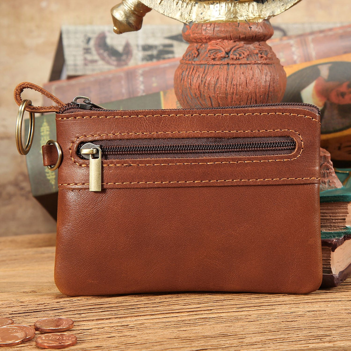 Retro Mini-Portemonnaie aus Vollnarbenleder | LuxeStyle