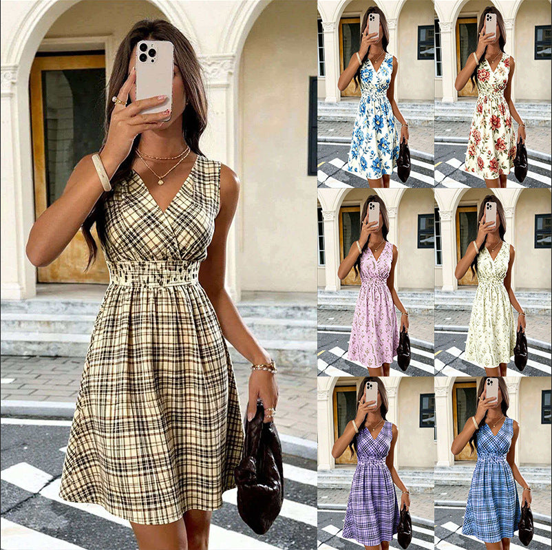 Vielseitiges V-Neck Midikleid mit Print