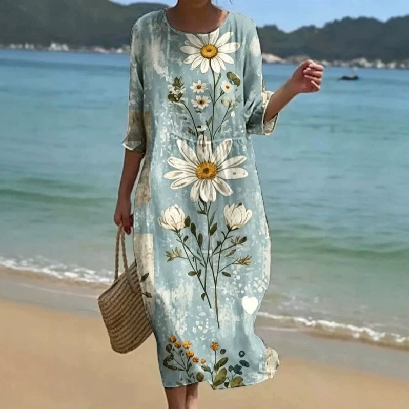 Sommerkleid mit abstraktem Mid-Waist-Print