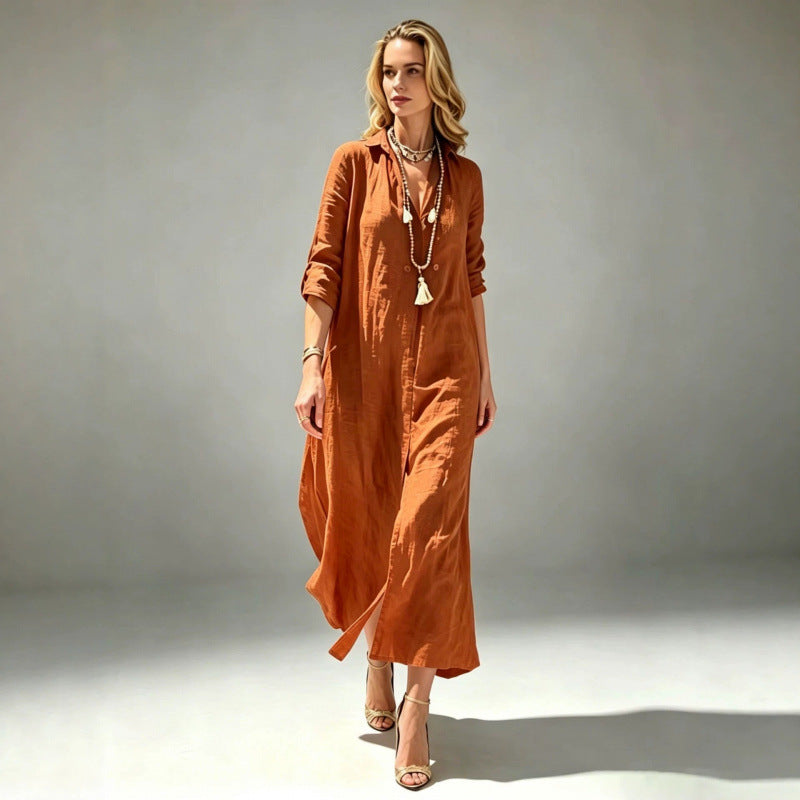 Langes Leinenkleid im lockeren Schnitt | LuxeStyle