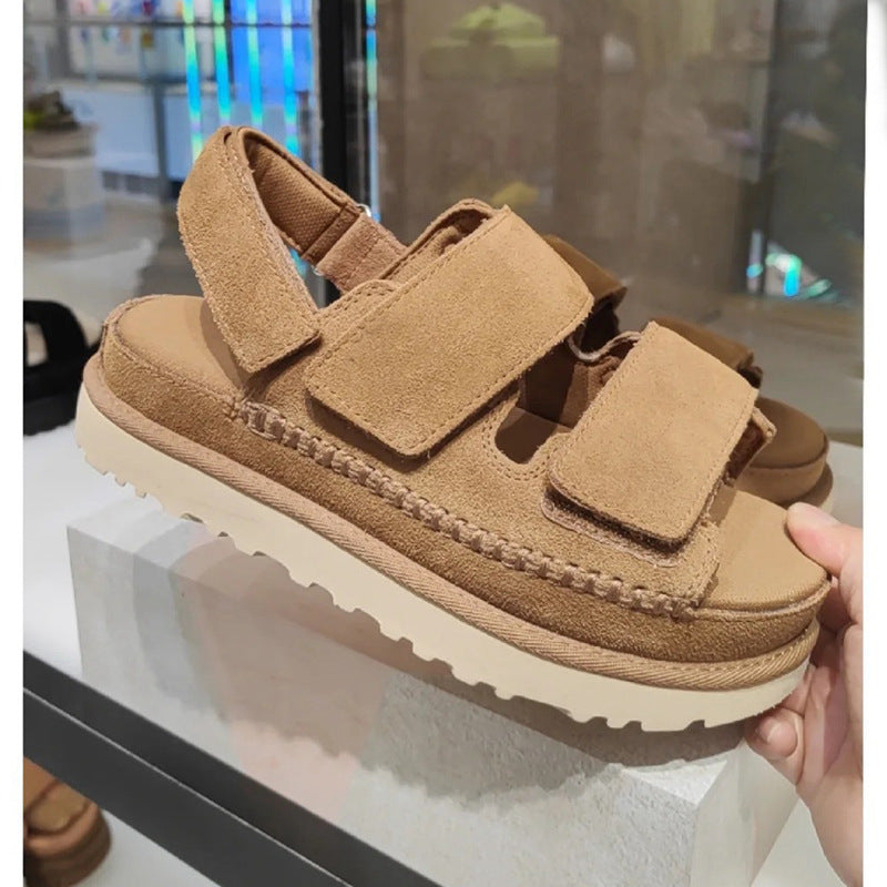 Leder-Sandalen mit Klettverschluss und Plateau – Bild 12 | LuxeStyle