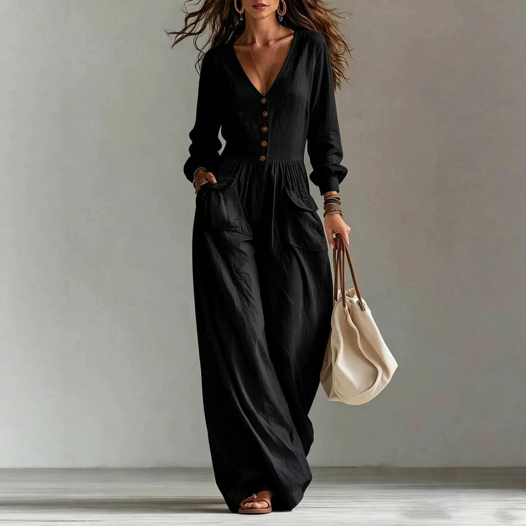 Eleganter Langarm-Jumpsuit mit weitem Bein