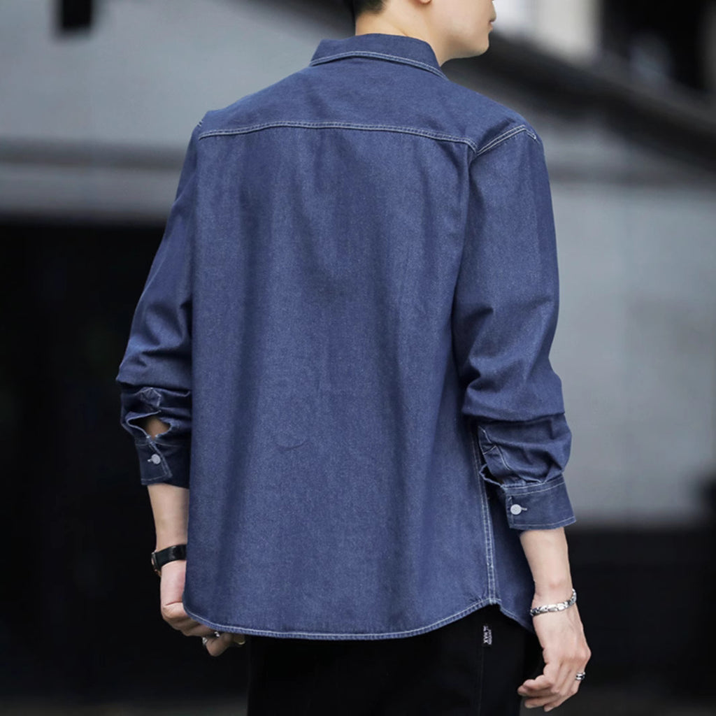 Männliches Denim Shirt mit langen Ärmeln – Bild 2 | LuxeStyle