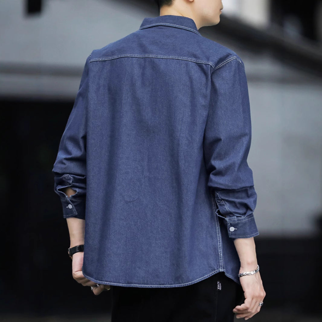 Männliches Denim Shirt mit langen Ärmeln – Bild 2 | LuxeStyle