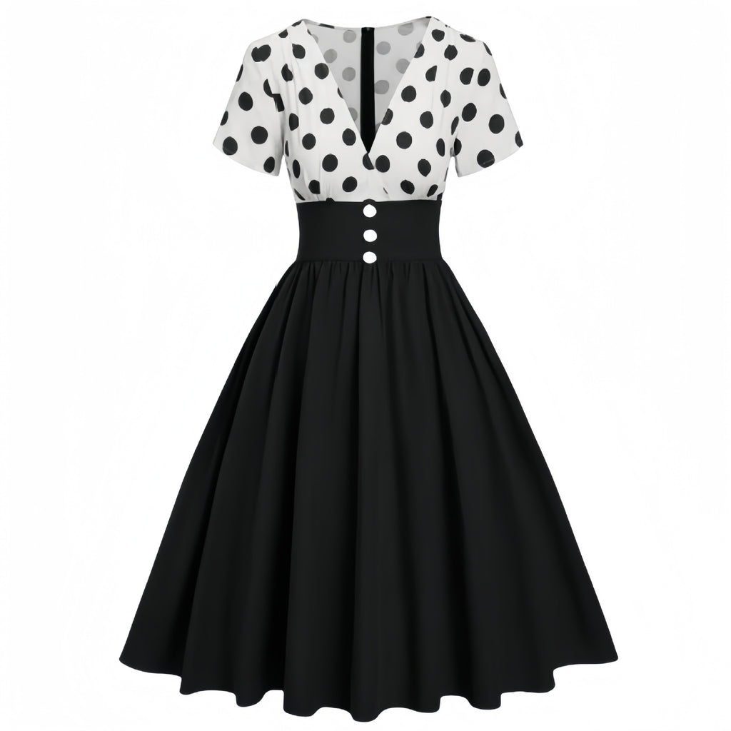 Gepunktetes Patchwork-Kleid mit ausgestelltem Saum – Bild 3 | LuxeStyle
