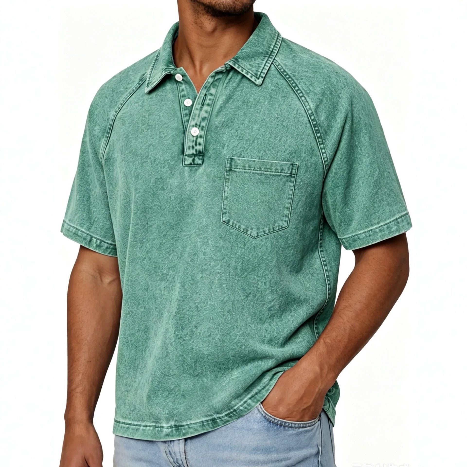 Gewaschener Cord-Polo mit Kragen, Amerikanischer Stil