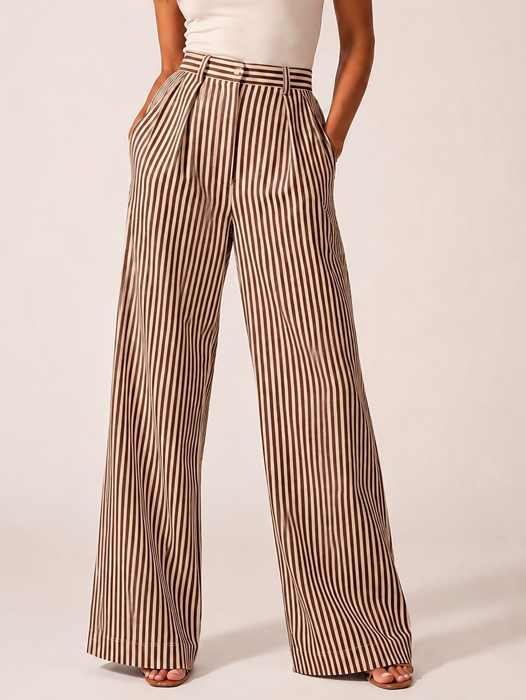 Gestreifte Wide-Leg Hose mit weitem Bein