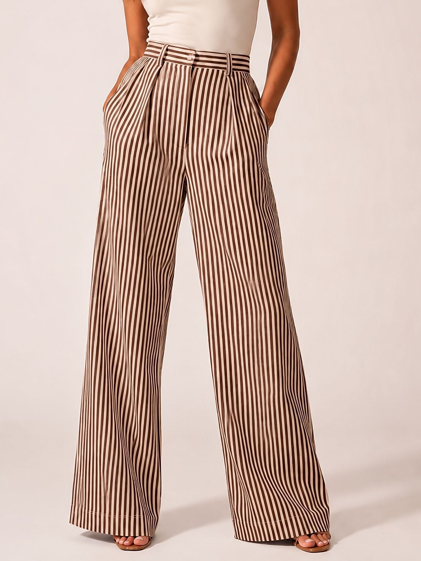 Gestreifte Wide-Leg Hose mit weitem Bein