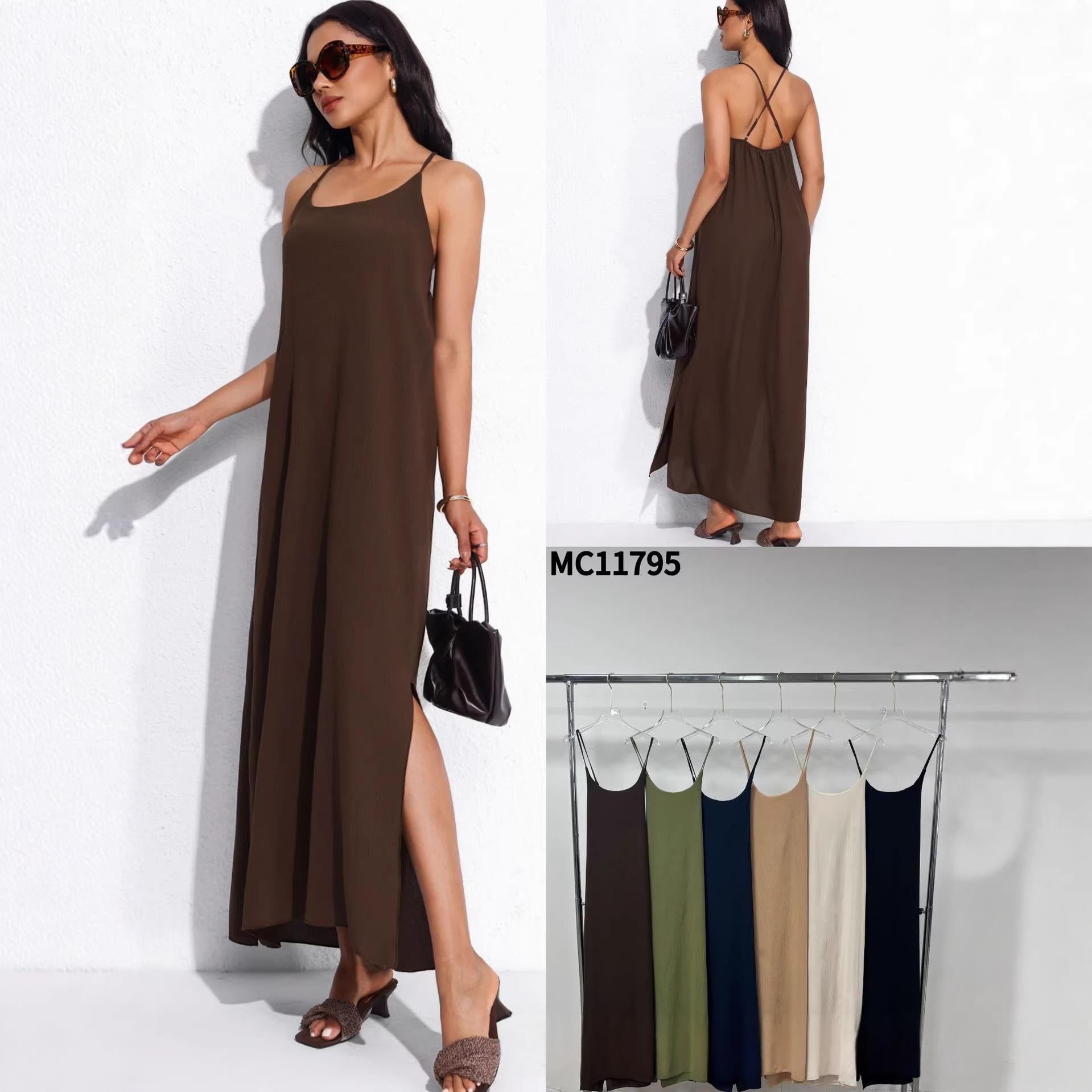 Langes Kleid mit Spaghetti-Trägern
