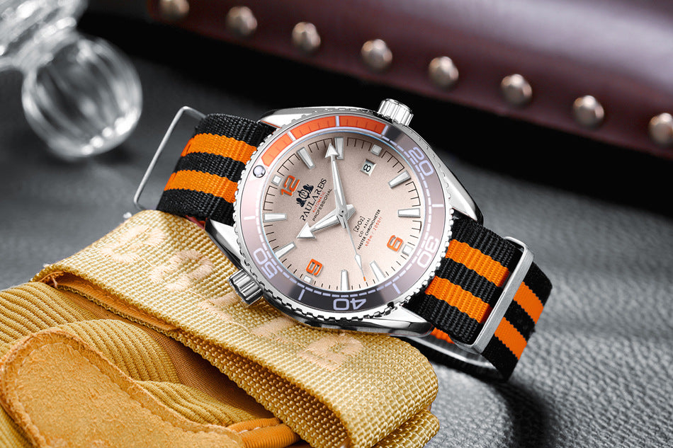 Automatische Herrenuhr mit Leuchtzeigern und Canvas-Armband