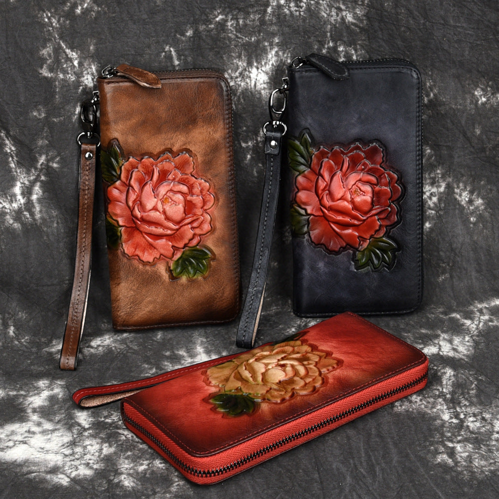 Vollnarbige Leder Geldbörse mit Blumenfutter | LuxeStyle