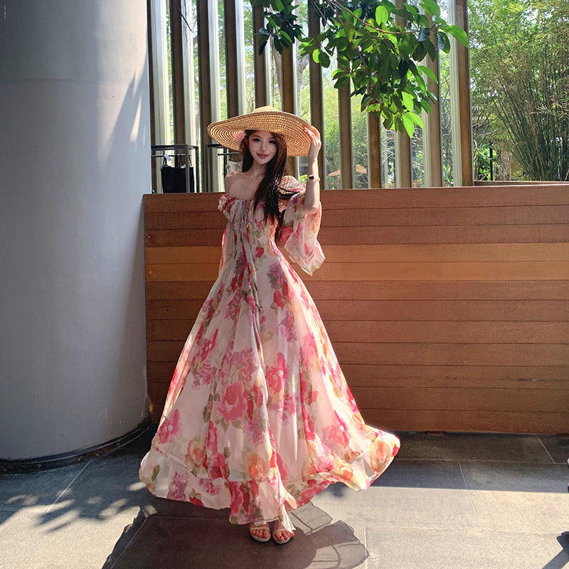 Mondlicht Rosenblüten Kleid mit Rundhalsausschnitt – Bild 3 | LuxeStyle