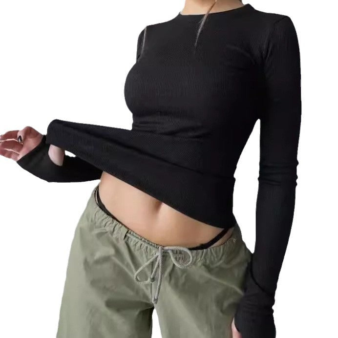 Rundhals Langarm-Pullover für Damen