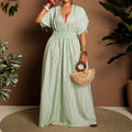 Elegantes gestreiftes V-Neck A-Linien-Kleid