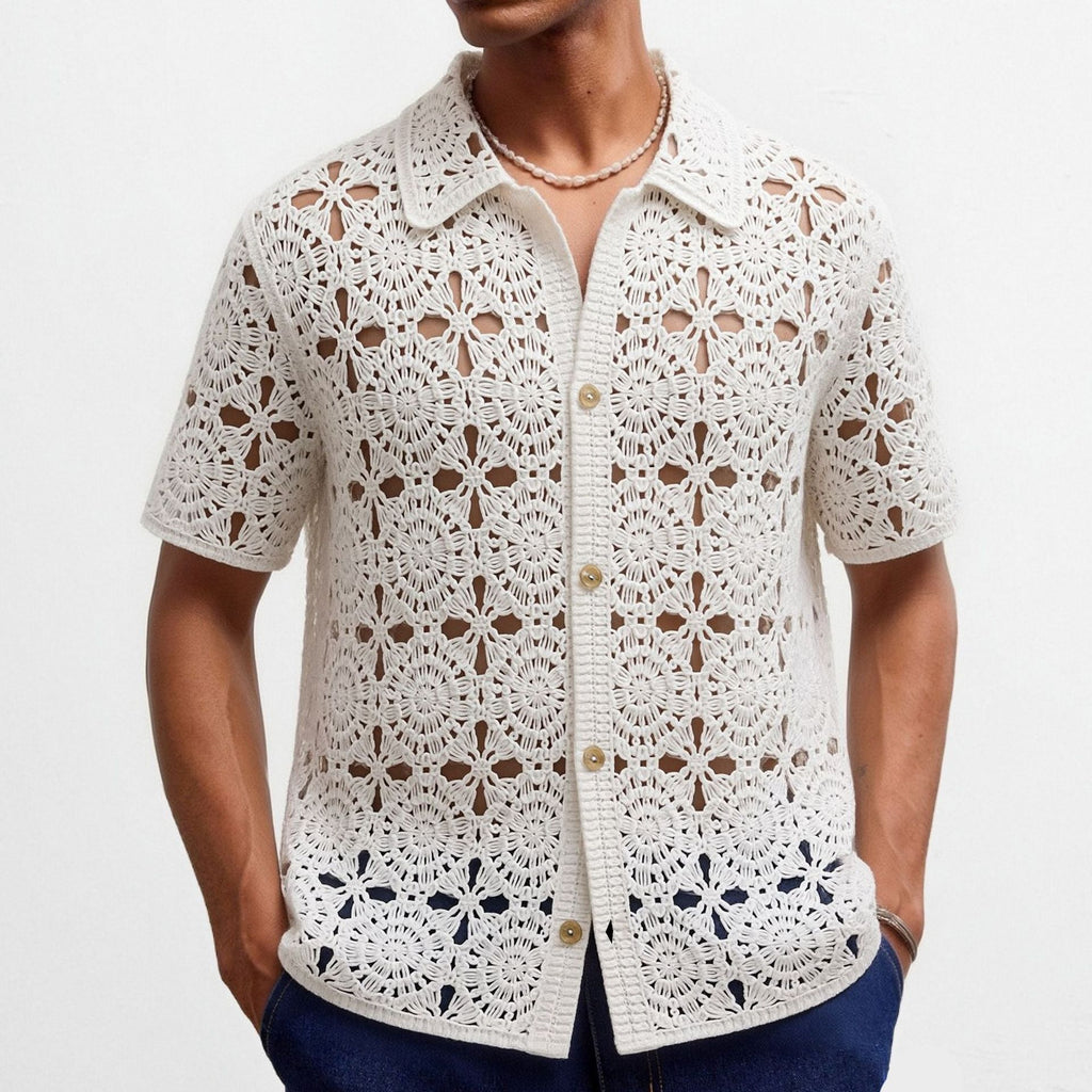 Herren Sommer Kurzarm-Crochet-Shirt