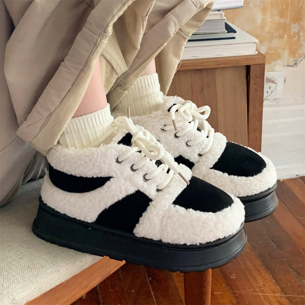 Farbblock Lammwoll-Sneaker-Boots