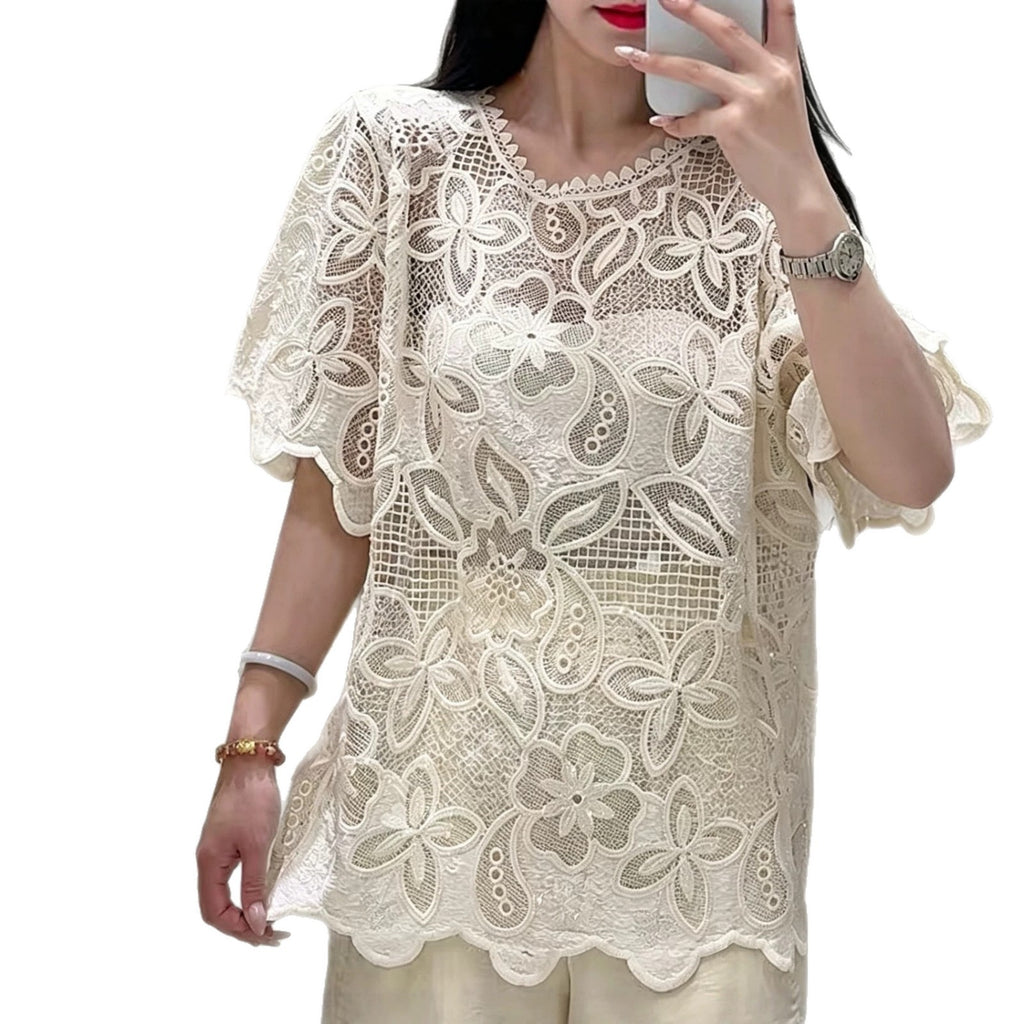 Rundhals-Spitzentop im Chanel-Stil