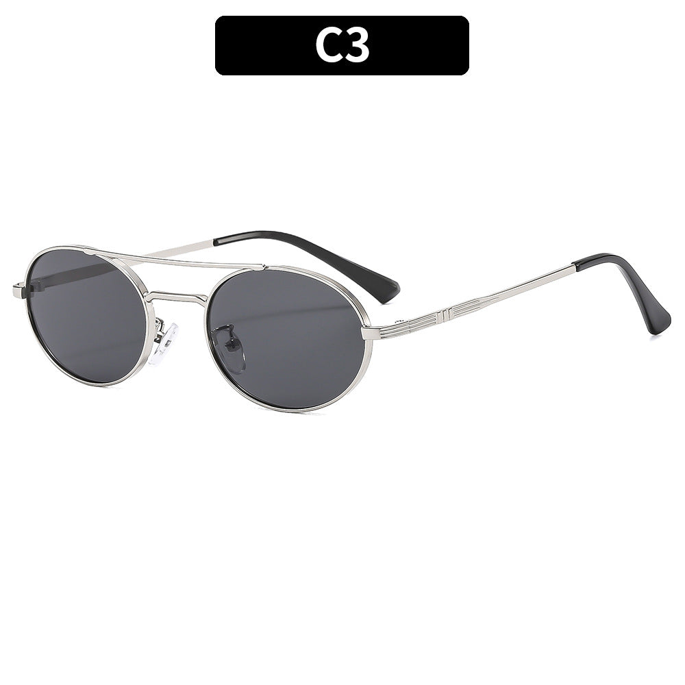 Retro-Ovale Sonnenbrille mit Doppelsteg