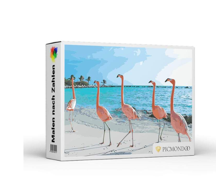 Malen nach Zahlen Set - Flamingos am Strand – Bild 1 | LuxeStyle