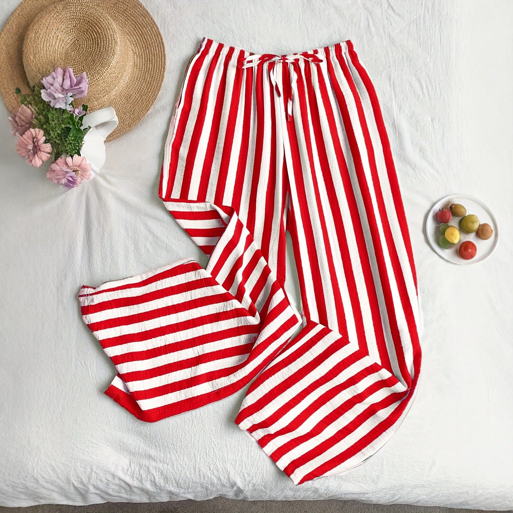 Gestreifte Wide-Leg Hose für Damen