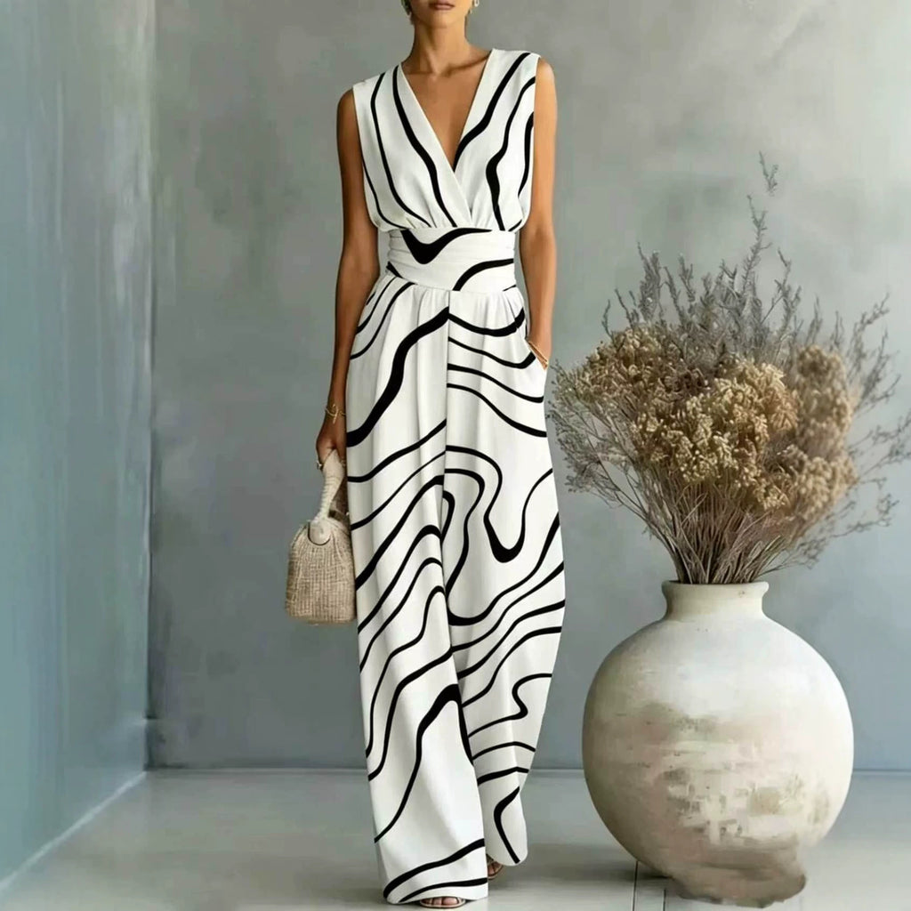 Ärmelloser Jumpsuit mit V-Ausschnitt und Print
