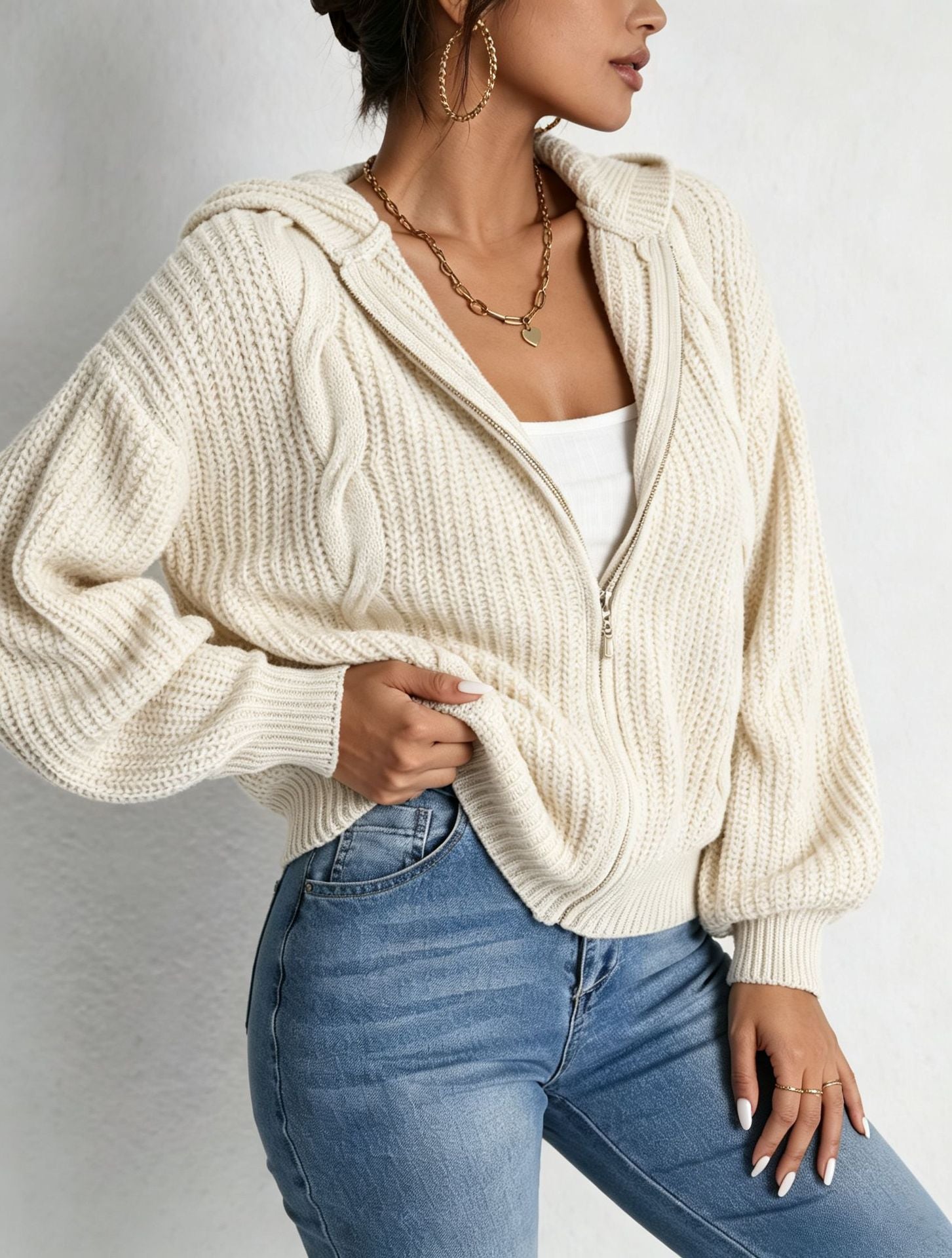 Hooded Cardigan aus Strick
