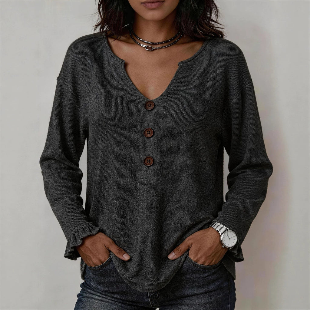 Strickpullover mit Rüschenärmeln und Knöpfen