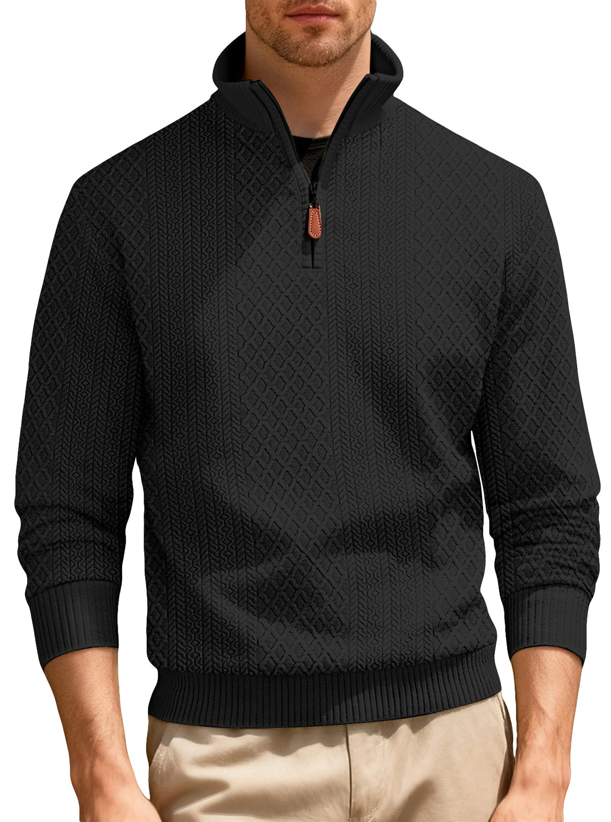 Männliches Sporttop mit Stehkragen, Reissverschluss, Langarm – Bild 2 | LuxeStyle