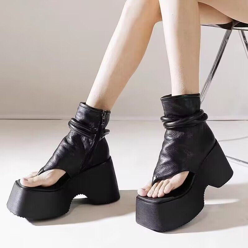 Vintage-Flip-Flop-Stiefel mit breitem Absatz | LuxeStyle