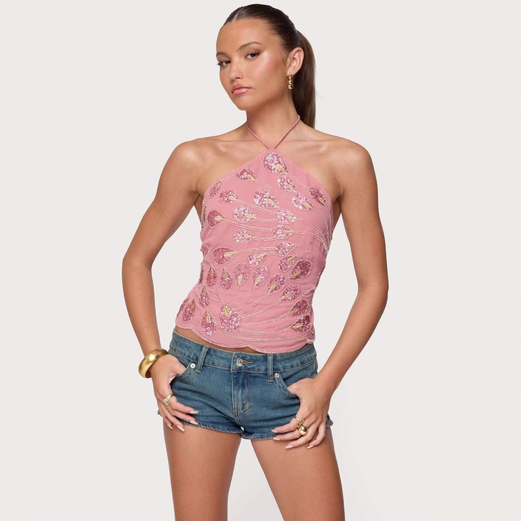 Ohne Träger Sequins-Camisole Damenoberteil