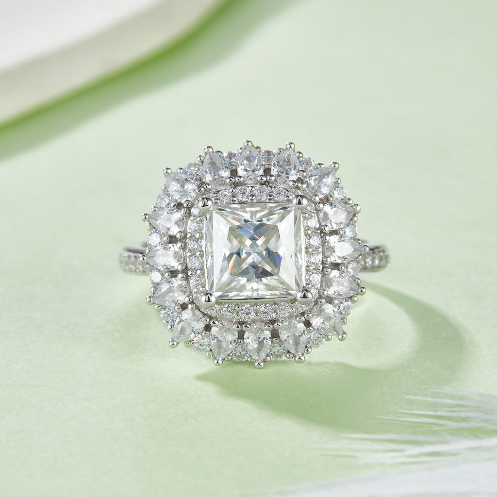 Moissanite Ring mit Doppel-Halo