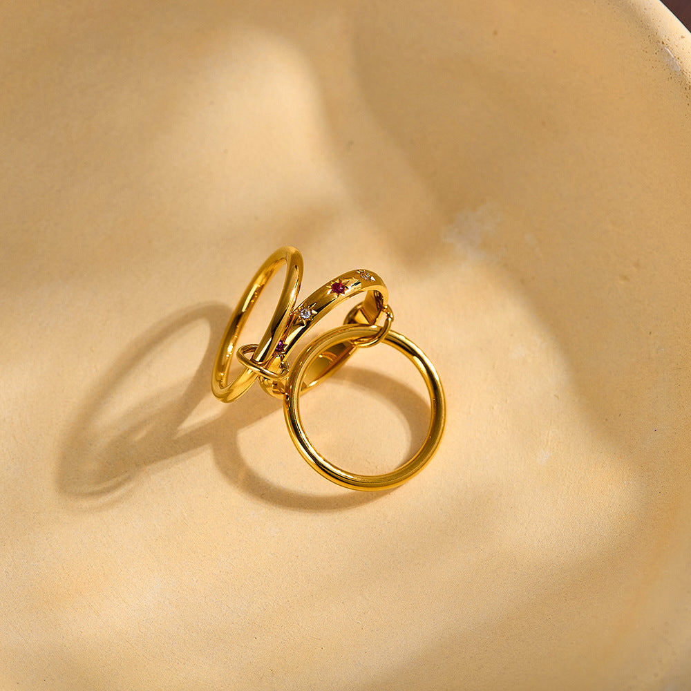 Dreistufiger Ring, 18K vergoldeter Edelstahl – Bild 5 | LuxeStyle