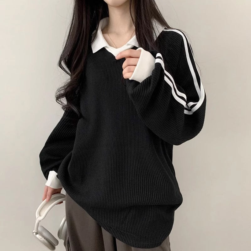 Gestreifter Hoodie mit Polokragen – Ansicht 7