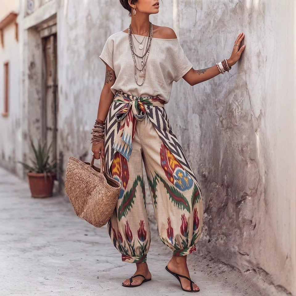 Damen Print Top & Hose Zweiteiler
