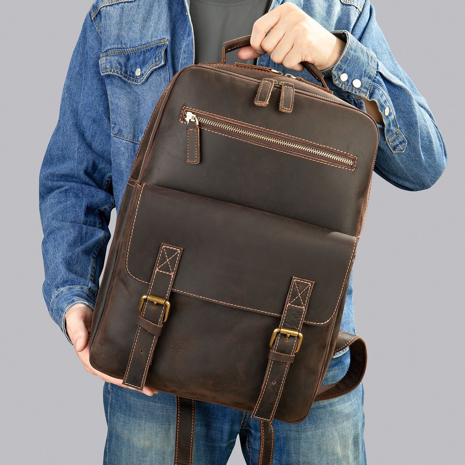 Leder Rucksack Retro – Grosses Hauptfach