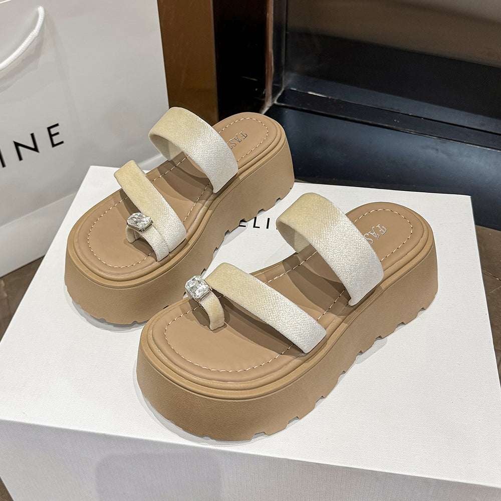 Plateau Zehensteg-Sandalen mit Strass