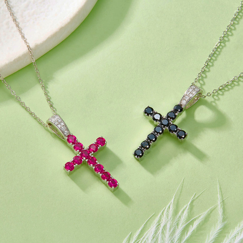 Edelstein-Kreuz-Anhänger «Rubin» · 925 Silber