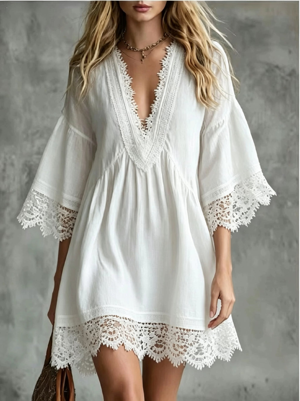 Elegantes Midi-Kleid mit V-Ausschnitt & Spitze