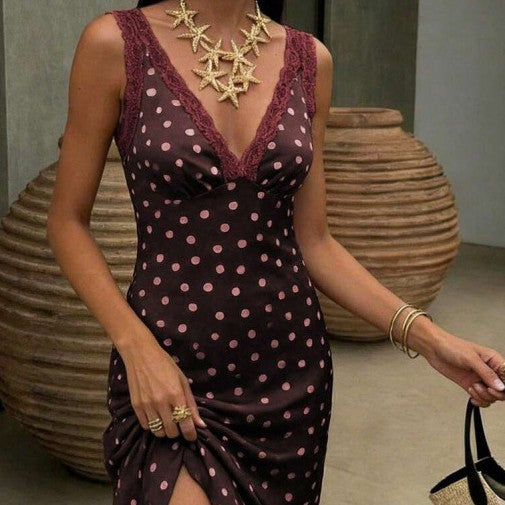 Ärmelloses Maxi-Kleid mit Schlitz und Polka Dots – Bild 2 | LuxeStyle