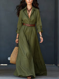 Langarm-Kleid mit Taillengürtel, elegant, lang, für Urlaub