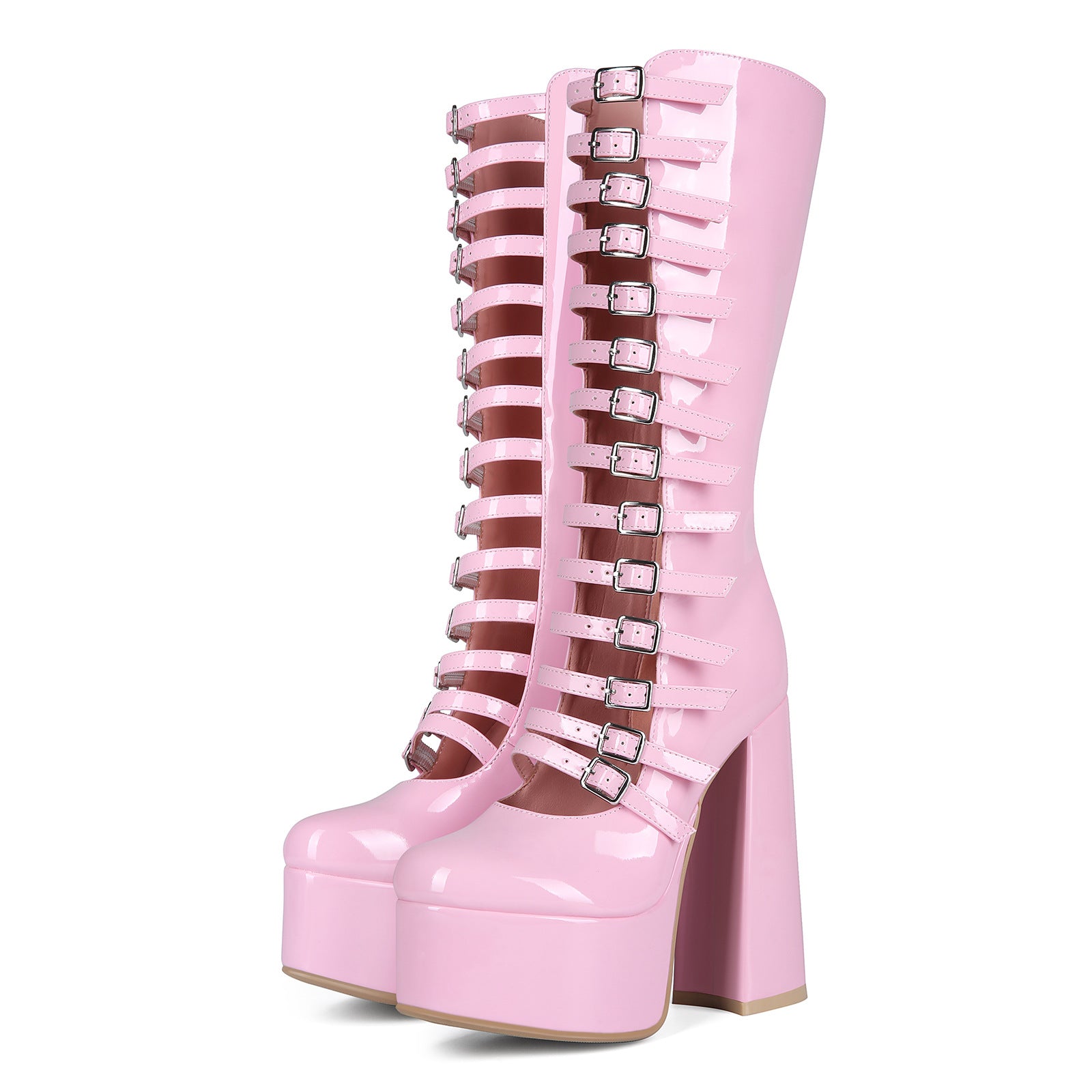 Overknee-Sandalen mit Riemen und Plateauabsatz