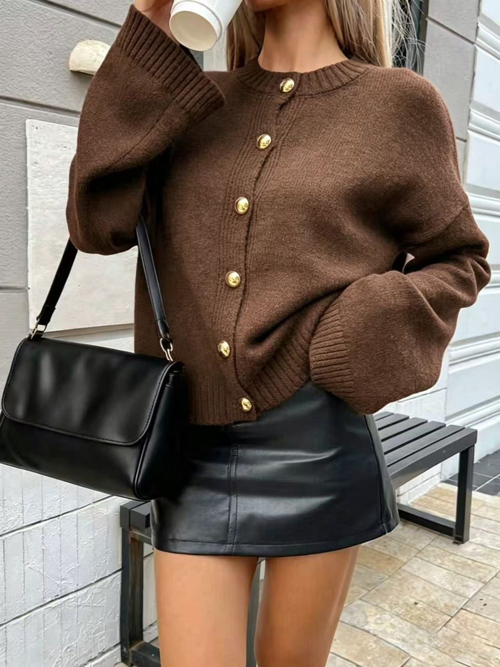 Strick-Cardigan mit Rundhals