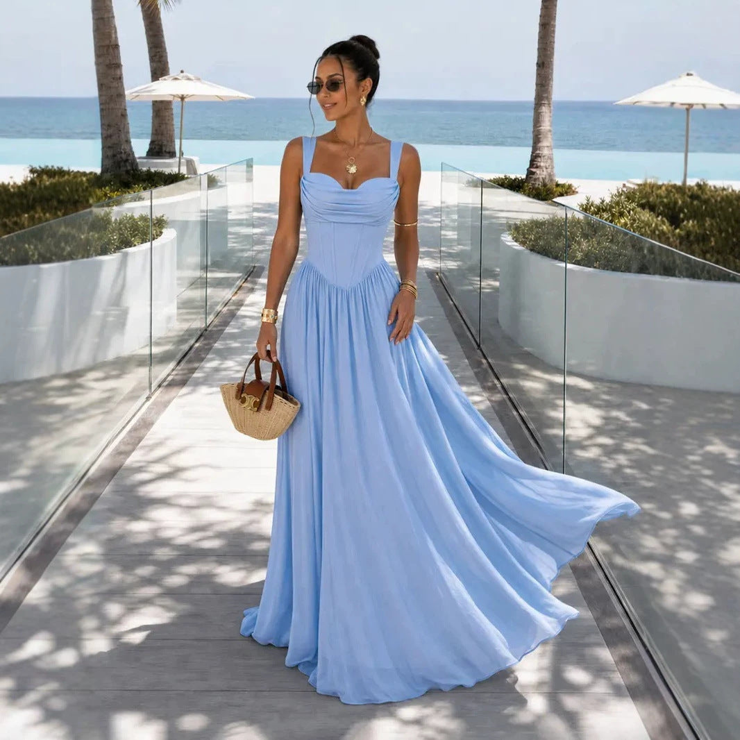 Trägerloses A-Linien-Kleid mit Netz-Patchwork