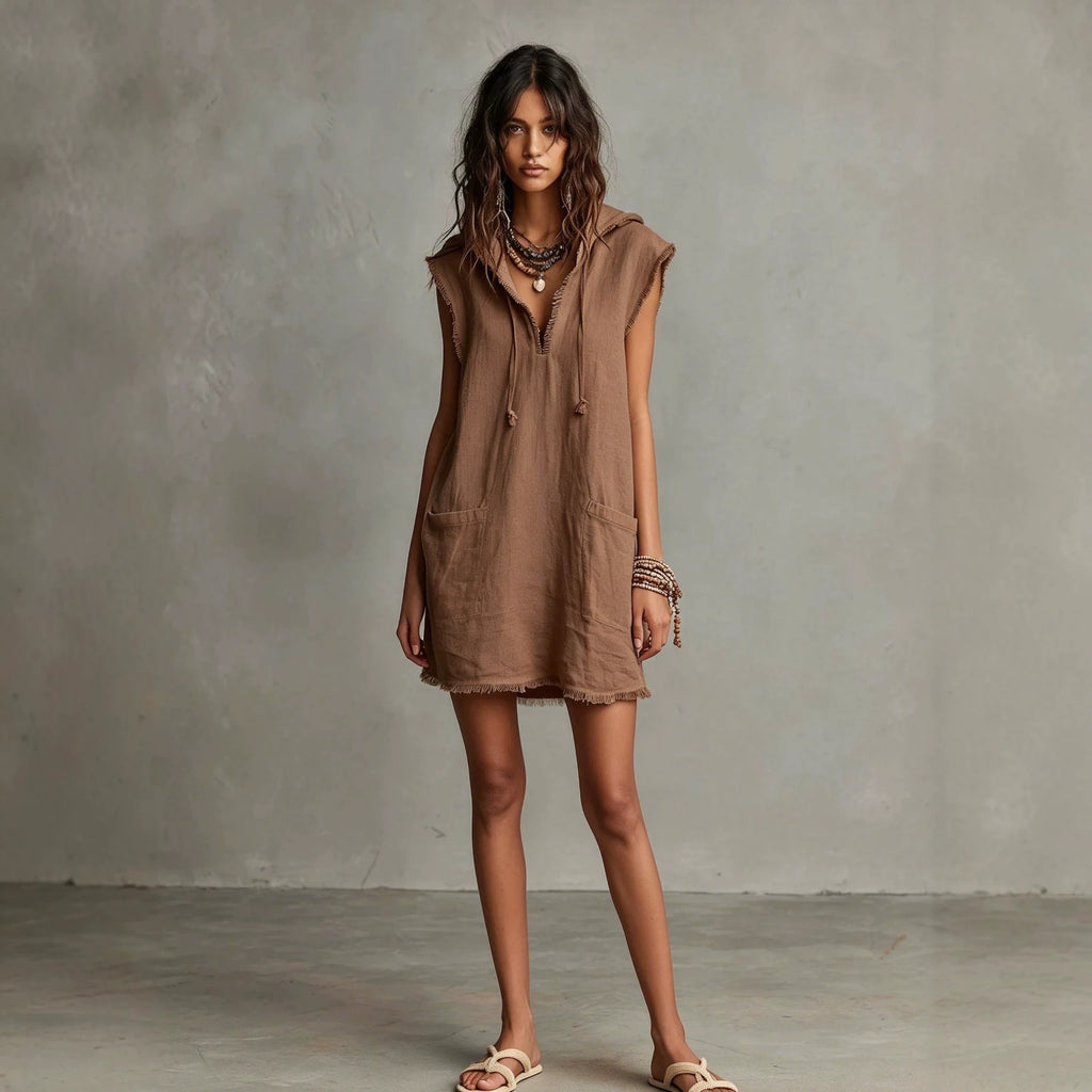 Kapuzenkleid mit V-Ausschnitt | LuxeStyle