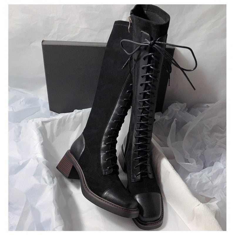 Gestickte Rundzehen Hochstiefel Damen